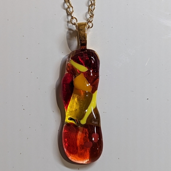 Artisan Handmade Fused glass three color glass pendant necklace. - Picture 1 of 1